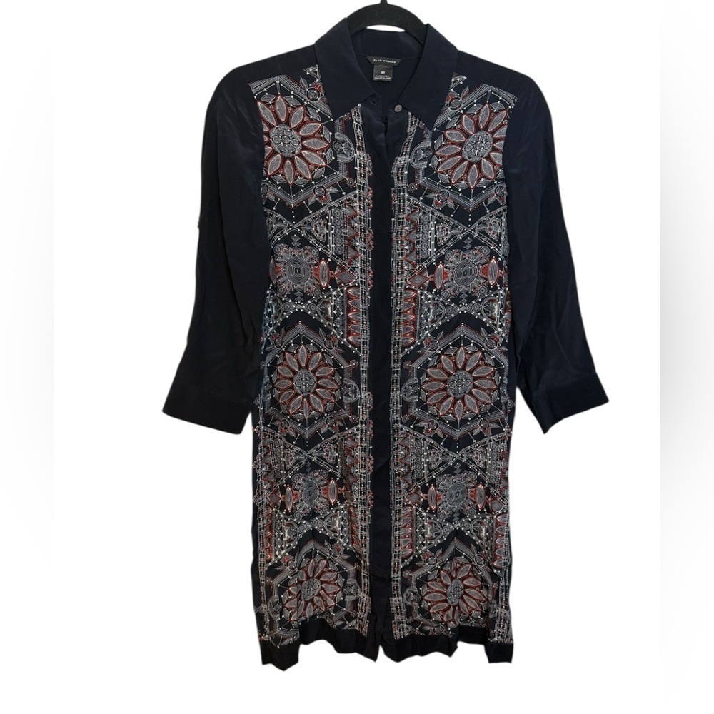 Club Monaco Geometric Sunflower Silk Button Front Shirt Dress